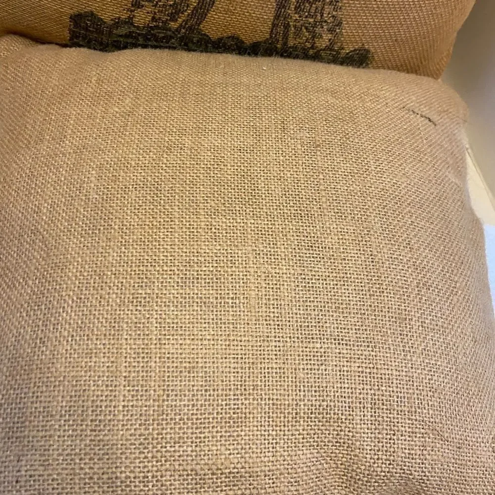 3 European print burlap pillows France‎ England lot